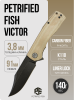 Нож Petrified Fish Victor, К110, Black Stonewashed, Micarta Khaki Handle, PFP03KMDW